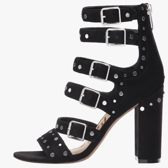 Sam Edelman York Black Studded Gladiator Sandals Size 10 Block Heel Strappy - Picture 3 of 11